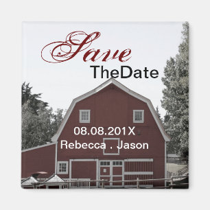 rustikales Land Hochzeit roten Stall Save the Date Magnet