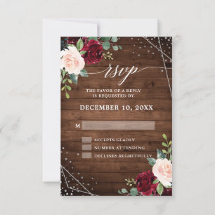 Rustikales Land Holz Geometric Burgundy Floral RSVP Karte