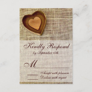 Rustikales Land Holz Herz Burlap Wedding RSVP Karte