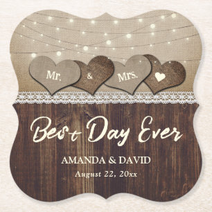 Rustikales Land Holz Herz-Lichter Hochzeit Untersetzer