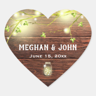 Rustikales Land Holz Mason Jar String Lights Tree Herz-Aufkleber