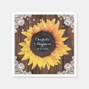 Rustikales Land Holz Spitzen Sonnenblumen Hochzeit Serviette