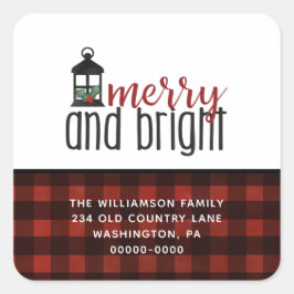 Rustikales Land Kariert Bauernhof Weihnachten Quadratischer Aufkleber