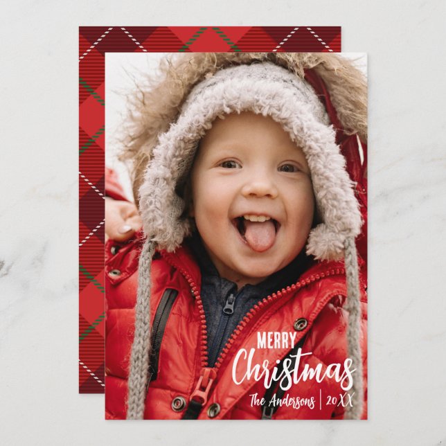 Rustikales Land Kariert Frohe Weihnachten Familie  (Vorne/Hinten)