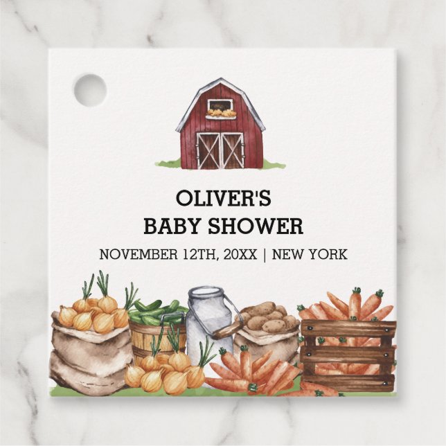 Rustikales Land lokal Grown Veggie Babydusche Geschenkanhänger (Vorderseite)