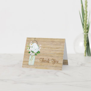 Rustikales Land Mason Jar Blume White Hydrangeas Dankeskarte