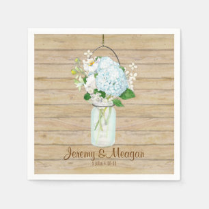 Rustikales Land Mason Jar Blume White Hydrangeas Serviette