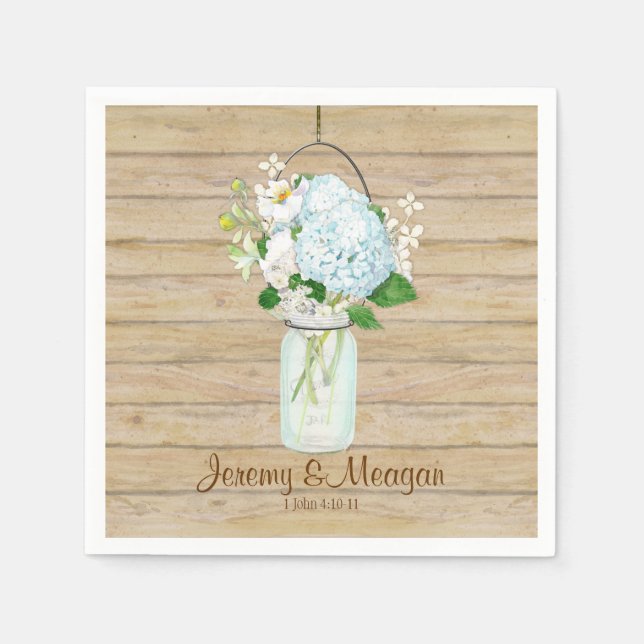 Rustikales Land Mason Jar Blume White Hydrangeas Serviette (Vorderseite)
