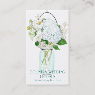 Rustikales Land Mason Jar Blume White Hydrangeas Visitenkarte