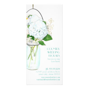Rustikales Land Mason Jar Blume White Hydrangeas Werbekarte