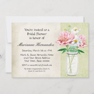 Rustikales Land Mason Jar Poppy Bouquet Pink Einladung