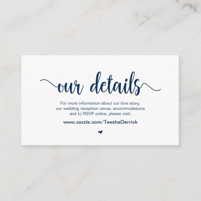 Rustikales Land, Navy Blue Tinte, Hochzeitdetails Begleitkarte (Vorderseite)