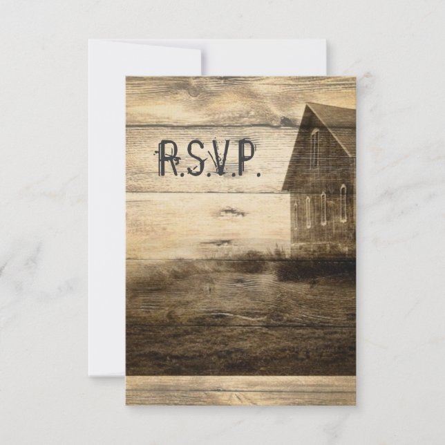 Rustikales Land Old Barn Wedding RSVP Reaktion (Vorderseite)