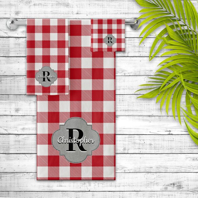 Rustikales Land Red Gingham Badhandtuch Set (Von Creator hochgeladen)