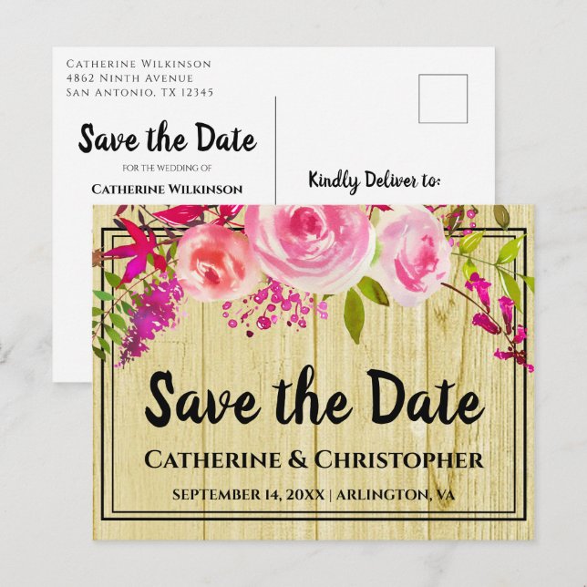 Rustikales Land Save the Date Blumenankündigung Postkarte (Vorne/Hinten)