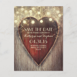 Rustikales Land Save the Date & geschnitzte Herzli Ankündigungspostkarte