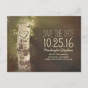 Rustikales Land Save the Date mit Birkenbaum Ankündigungspostkarte