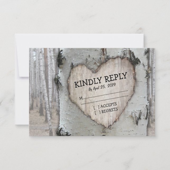 Rustikales Land Silver Birch Tree Wedding RSVP Karte (Vorderseite)