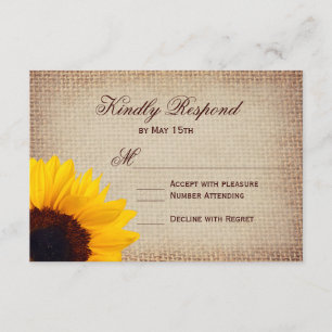Rustikales Land Sonnenblumen Burlap Hochzeitskarte RSVP Karte