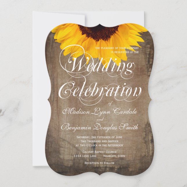 Rustikales Land Sonnenblumen Einladungen für Hochz (Vorderseite)