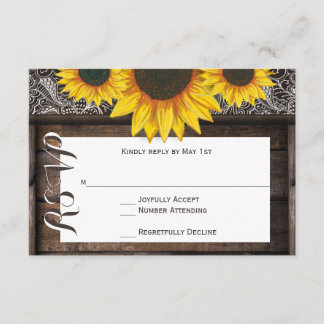Rustikales Land Sonnenblumen Holz Hochzeit RSVP Ka