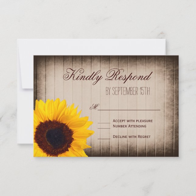 Rustikales Land Sonnenblumenwald Hochzeitskarten R RSVP Karte (Vorderseite)