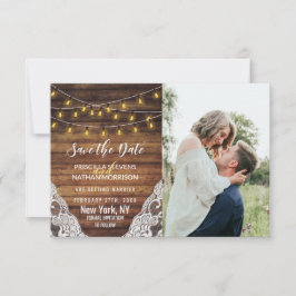 Rustikales Land String Lights Wood Lace Save The Date