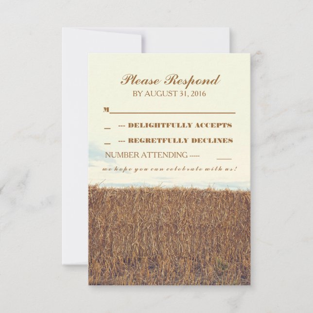 rustikales Land Strohballen Hochzeit RSVP Karten (Vorderseite)