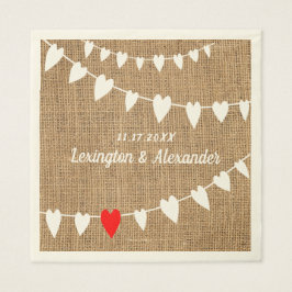 Rustikales Land und eine Reihe von Herz-Hochzeiten Serviette