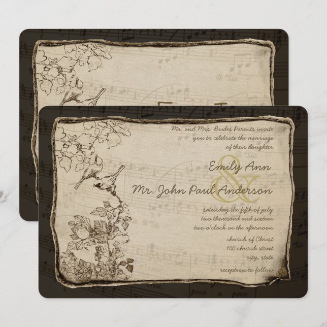 Rustikales Land Vintag Lovebird Hochzeit Einladung (Vorne/Hinten)