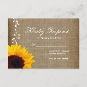 Rustikales Land Vintag Sonnenblumen Hochzeit RSVP Karte