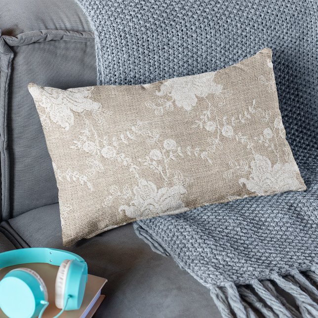 Rustikales Land Vintager Beige-Einbruch und weiße  Lendenkissen (Von Creator hochgeladen)