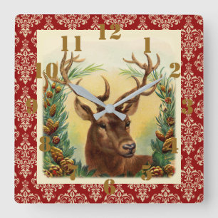 Rustikales Land Weihnachten Hirsch Elegante Verzie Quadratische Wanduhr