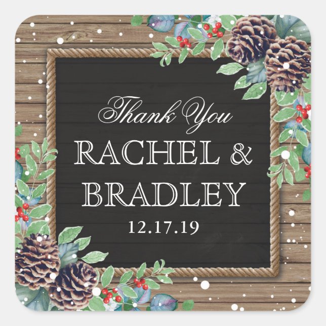 Rustikales Land Weihnachten Winter Hochzeit Gefall Quadratischer Aufkleber (Vorderseite)