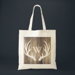 Rustikales Land Weißer Antler & Stallholz Tragetasche<br><div class="desc">Weiße Hirschgeweihe und Stallholzplanken in rustikalem Land bedrucken eine Monogramm Totbeutel.</div>