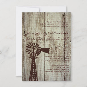Rustikales Land Windmill Wood Wedding Einladungen
