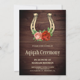 Rustikales Land Wood Floral Horseshoe Aqiqah Einladung