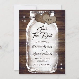 Rustikales Land Wood Lights Mason Jar Wedding Save The Date