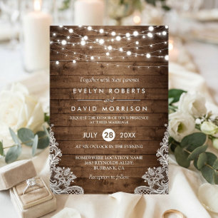Rustikales Land Wood Twinkle Lights Hochzeit Einladung