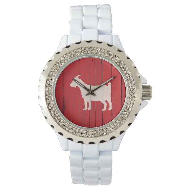 Rustikales Land Ziege Rotes Holz Panel Armbanduhr (Vorderseite)