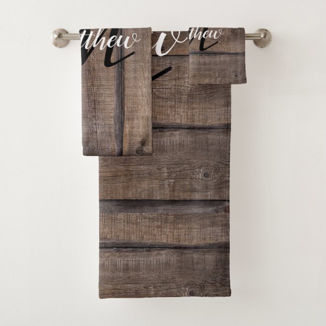 Rustikales Landhaus Bauernhof Mit Monogramm Name  Badhandtuch Set (Insitu)