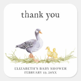 Rustikales Landhaus Gänse | Baby Dusche Gefallen Quadratischer Aufkleber