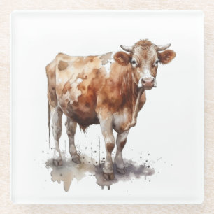 Rustikales Landhaus Kuh Portrait Glasuntersetzer
