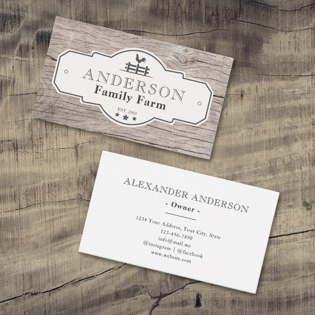 Rustikales Landhaus-Logo für Vintage Holzbauernhäu Visitenkarte (Rustic Vintage Label Border Family Farm Business Card)
