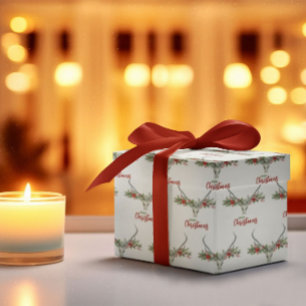 Rustikales Landhaus Rentier Skull & Garland Weihna Geschenkpapier