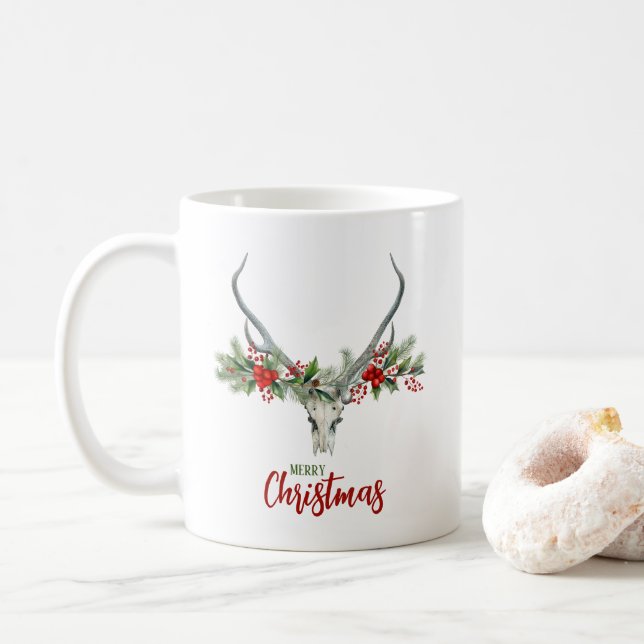 Rustikales Landhaus Rentier Skull & Garland Weihna Kaffeetasse (Mit Donut)