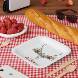 Rustikales Landhaus Rentier Skull & Garland Weihna Pappteller