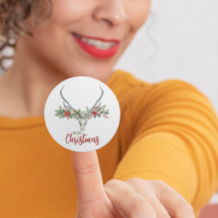 Rustikales Landhaus Rentier Skull & Garland Weihna Runder Aufkleber