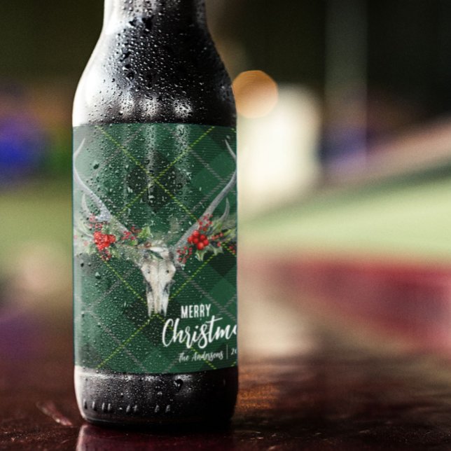 Rustikales Landhaus Rentier Skull & Garland Weihna Weinetikett (Von Creator hochgeladen)