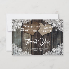 Rustikales Landholz Lace Burlap Hearts Wedding Dankeskarte